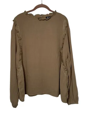 Pretty Garden Olive Green Ling Sleeve Ruffle Top Size XL NWT thumbnail 1