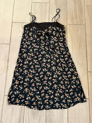 American Eagle Outfitters Black Mini Dress with Peach Floral Print thumbnail 4