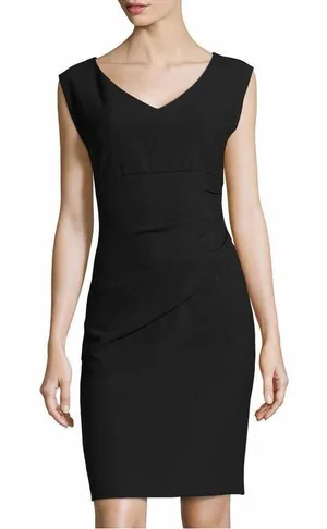 Diane von Furstenberg DVF Black Ruched Draped Sheath Dress V Neck Work 6 thumbnail 1