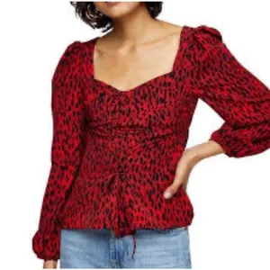 Topshop Size 12 Top Red Leopard Print Ruched Prairie Corset Long‎ Sleeve Women’s thumbnail 1