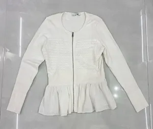 SANDRO stanislav Cardigan white sweater Women long sleeves size Medium Top Zipup thumbnail 5