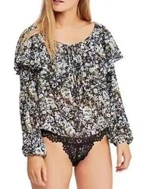 Free People Intimately Say It To Me Floral Print Bodysuit Black Combo Size XS thumbnail 1