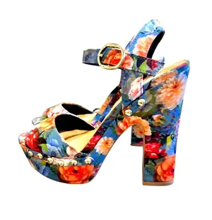 Qupid Women’s Tropical  Studded Peep Toe Platform Heels  thumbnail 1