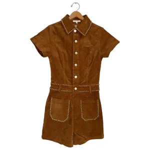 Baevely Womens XS Brown Faux‎ Suede Studded Western Romper Short Sleeve Cognac thumbnail 3