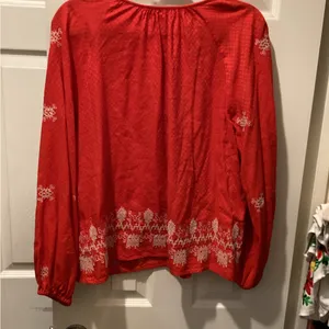 Knox Rose Red Blouse with White Embroidery thumbnail 4