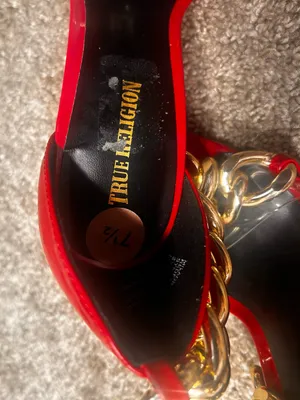 True Religion Elegant RedPatent High Heel Sandals w/Gold Chain Accents free gift thumbnail 13