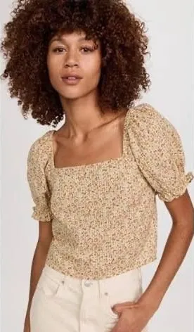 Madewell Hopewell-Puff Sleeve Crop Top In Cottage Garden- Sz Sm thumbnail 1