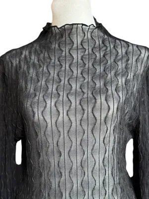 NWT Floerns Sheer‎ Long Sleeve Black Top Sz M thumbnail 3