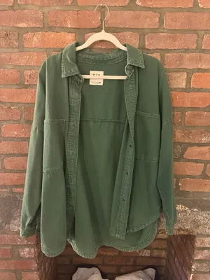 Zara Button Up Denim Jacket Green thumbnail 1