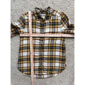American Eagle Plaid Flannel Shirt Womens Medium Yellow Black Boyfriend Fit thumbnail 2
