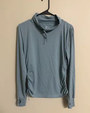 Title Nine Slate Blue Super Soft Funnel Neck Cinch Side Pull Over Top Medium thumbnail 1