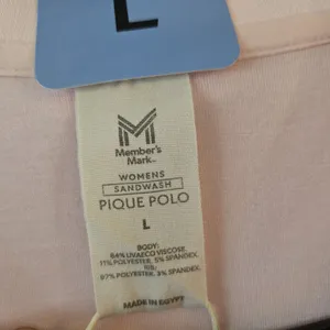 Member's Mark Women's Pique Polo Shirt Large Pink Sandwash Tipped Collar NWT thumbnail 5