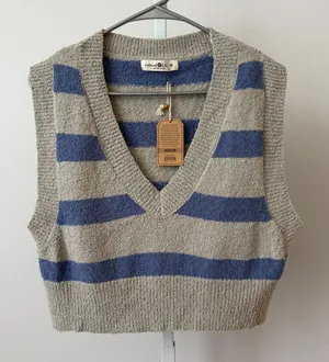 Natural Life Cotton Boho Coastal Relaxed Preppy Striped Sweater Vest M Gray NWT thumbnail 1