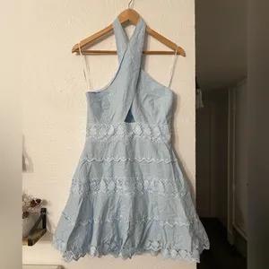 HALTER NECK LACE linen-cotton blend TRIM DRESS Size Medium thumbnail 3