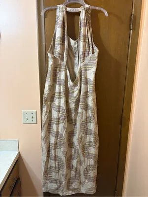 Celandine Anthropologie neutral printed linen blend maxi dress thumbnail 8