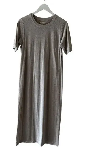 Madewell Midi Tee Dress Heather OatmealCream Minimalist T-shirt Crew SZ S #235 thumbnail 1