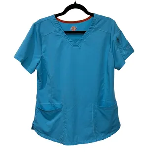 Dickies Womens V-Neck Scrub Top Blue Short Sleeve Medical Nurse Healthcare Large thumbnail 1