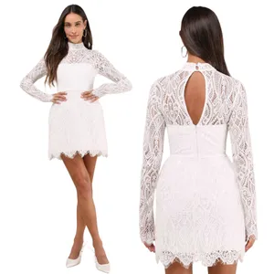 Lulus Gorgeous Attraction White Lace Structured Long Sleeve Mini Dress size S thumbnail 2