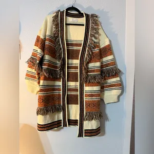 SAINTS & HEARTS WEST IS BEST FRINGE CARDIGAN Women's Multicolor Striped Sweater thumbnail 2
