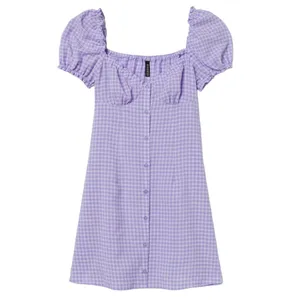 H&M Divided Gingham A Line Square Neck Ruffle Mini Dress Purple Size XS thumbnail 1
