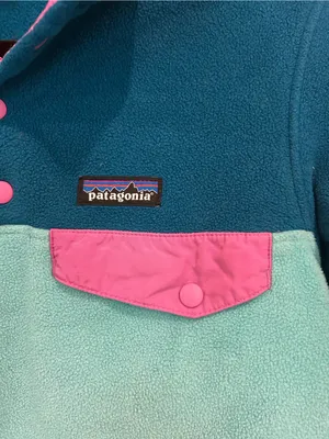 Patagonia Teal & Aqua Fleece Snap Pullover with Pink Trim thumbnail 2