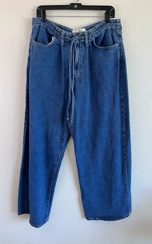 Sam Edelman Women's High Waist Wide Leg Drawstring Denim Pants Relaxed thumbnail 1