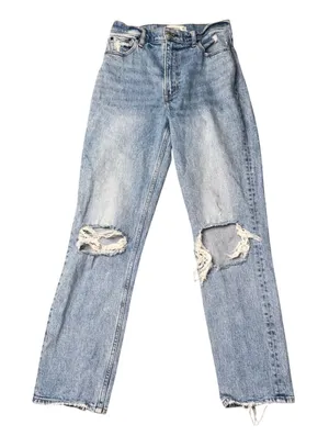 Abercrombie‎ & Fitch 90s Straight Jeans Womens 27/4R Light Blue Distressed thumbnail 1