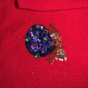 90s EMT Red Silk Angora Wool Beaded Christmas Ornament Sweater Womens M sequins thumbnail 6