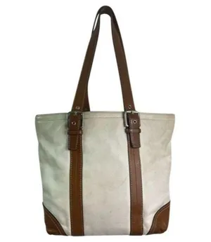 COACH Large White Brown Leather Shoulder Bag thumbnail 1