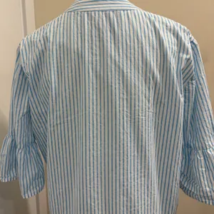 Addison Bay Blue White Striped Tiered Mini Sun Shirt Dress Cotton Poplin Medium thumbnail 8