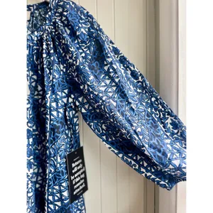 Tuckernuck NWT Womens XS Blue White Floral Cotton Tiered Maxi Dress Pockets thumbnail 9