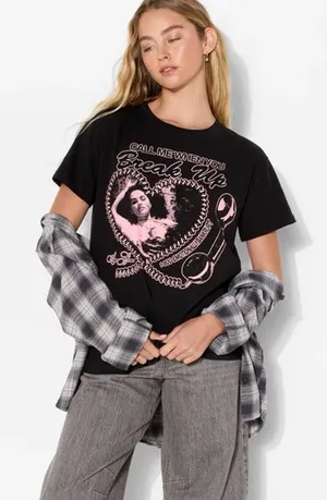 Selena Gomez Black Tee with Pink Graphic 'Call Me' Print thumbnail 1