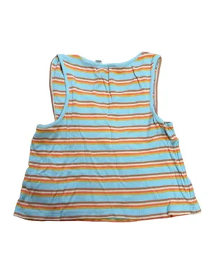 Roxy 70s Style Blue Orange Striped Vneck Crop Tank Ribbed Small thumbnail 3