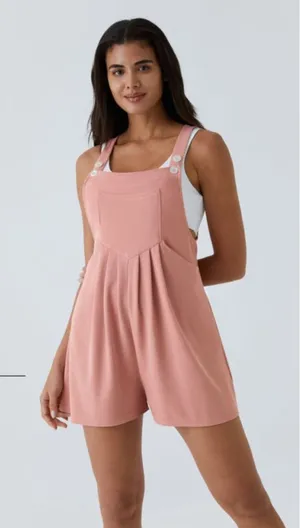 Halara Pockets Waffle Casual Short Overalls Size S (oversized) Muted Pink thumbnail 1