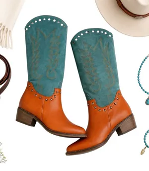 Matisse Tumbleweed Western Cowgirl Boots Cognac Turquoise Leather 9.5EE NWOT thumbnail 2