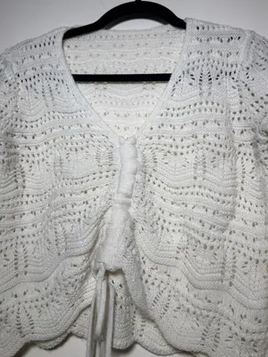 Source Unknown White Crochet Knit Tie-Front Cardigan Medium Cottage Core Bella Swan Festival thumbnail 2