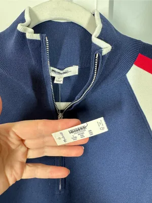 Madewell Womens Colorblock Quarter Zip Raglan Sweater Navy Red White Small NWT thumbnail 3