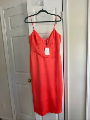 Bardot Ayla Midi Dress Orange Fizz Satin Corset NWT XL US 10 thumbnail 3