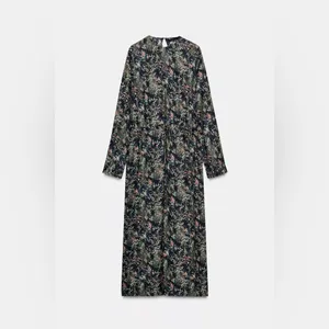 NWT Zara Chic Floral Long Sleeve Dress Midi/Maxi Side Pockets dress Size S thumbnail 7