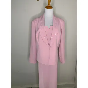 Vintage Pink Sheath Maxi Dress w Blazer Formal Wedding Embellished Sz 16 thumbnail 2