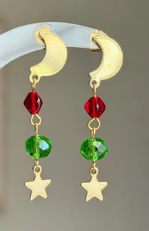 Handmade quality Czech glass beads celestial dangle earrings🌙🌿❤️ thumbnail 1