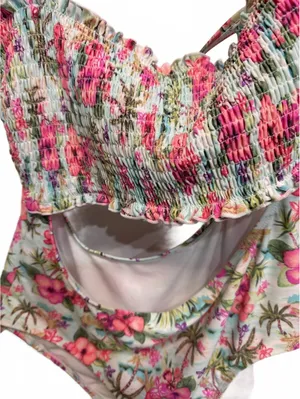 Decree Island Escape Floral Smocked Open One Piece Swimsuit Plus Size XXL thumbnail 5