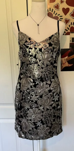MIA Joy Black Sequin Dress Silver  thumbnail 1