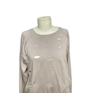 Monrow Distressed Double Layer Sweatshirt Fawn White Size‎ Medium Tan thumbnail 2