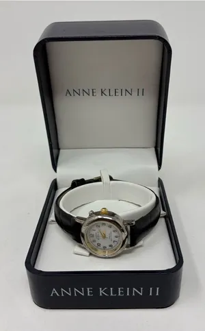 Anne Klein II Women’s Wristwatch Black Leather Strap & Anne Klein Watch Gift Box thumbnail 1