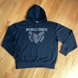 SteelVorx Men’s Black Graphic Pullover Hoodie Size L 100% Cotton thumbnail 1