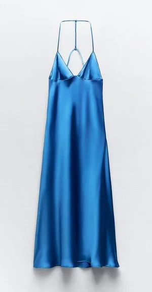 ZARA Dress Cobalt Blue Satin Effect Maxi Midi Wedding Party Date Coctail thumbnail 13