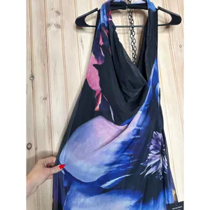 NWT Lulus Rania Black Multi Floral Mesh Backless Maxi Dress Resort Party Gala L thumbnail 4
