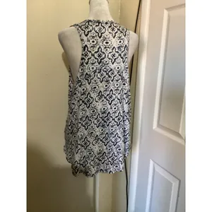 Athleta 100% Linen Tribal Print Racerback Tank Top Women Large Blue White thumbnail 3