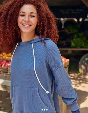 Aerie Cozy Waffle Hoodie Blue Cropped Oversized Relaxed Lounge Womens Small thumbnail 1